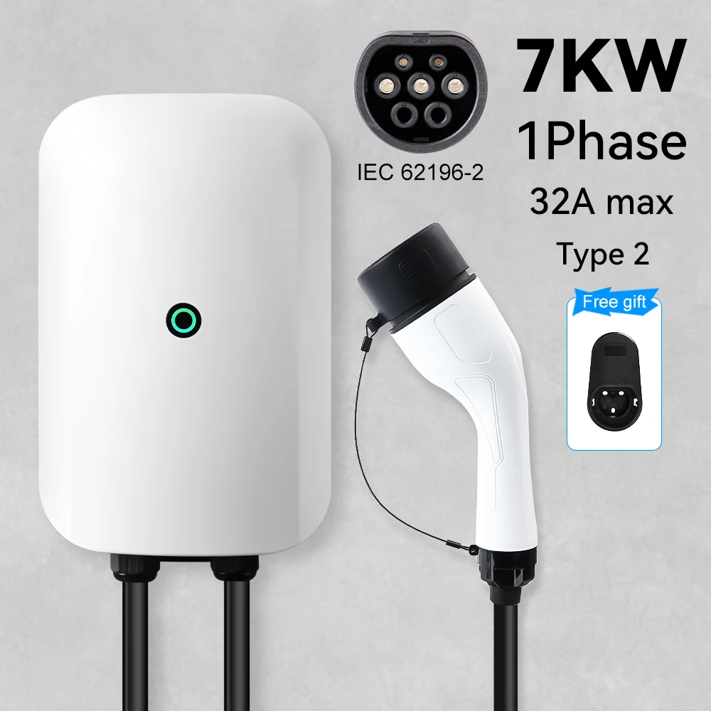 

ADPOW 32A Type2 Wallbox Зарядное устройство для электромобилей 1 фаза 7 кВт 5 м Кабель Зарядная станция для электромобилей IP65 Материал ТПУ Аксессуары для зарядки автомобилей электромобилей