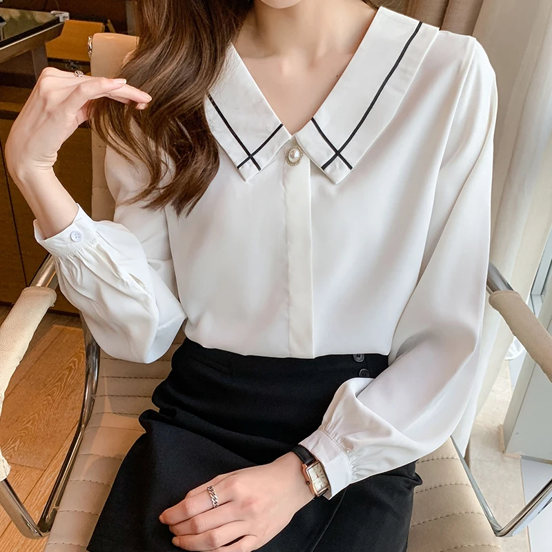

Autumn new Japanese college doll collar black long sleeve shirt female spring autumn casual shirt student blouse 850i,416-15