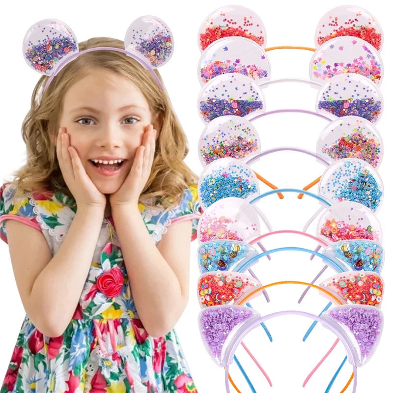 

Cute Cat Mouse Ears Sequin Hairbands Transparent Quicksand Headbands for Children Kids Bezel Hair Hoops Girls Hair Accessories