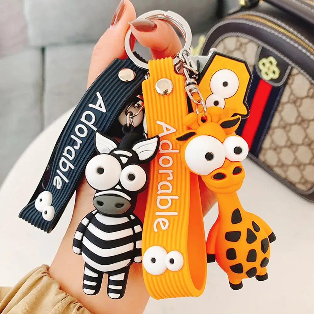 

Kawaii Anime Cartoon Keychain Cute Big Eyes Giraffe Zebra Doll Pendant Backpack Ornaments Car Key Ring Jewelry Holiday Gifts