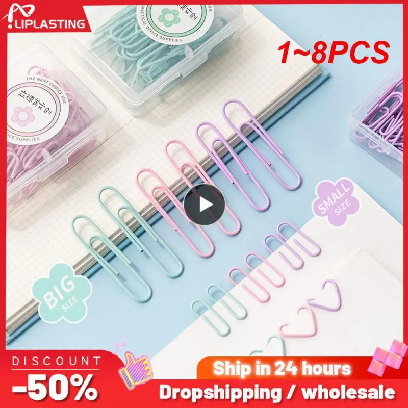 

1~8PCS Box Colored Paper Clip Metal Clips Memo Clip Bookmarks