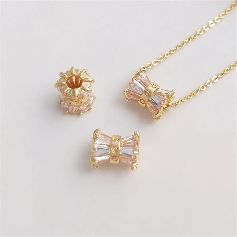 

14K Gold Plating T square zircon small waist beads accessories DIY clavicle chain pendant bracelet road road matching beads