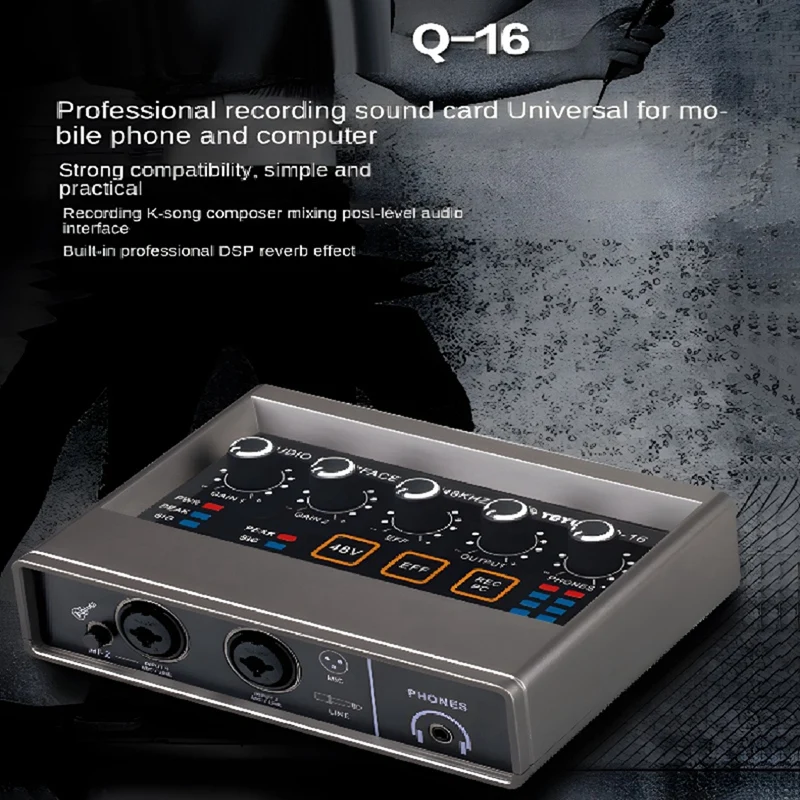 

Audio Interface Sound Card 48Khz Converter Electric Guitar Live Broadcast Professional Studio