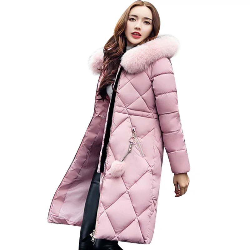 Big fur winter coat thickened parka women stitching slim long winter coat down cotton ladies down parka down jacket women