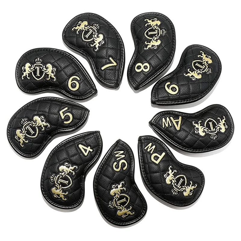 

ELOS-Golf Iron Cover Waterproof Pu Fabric Thickened Plush Iron Protective Cover Golf Club Head Cover 9 Pcs/Group
