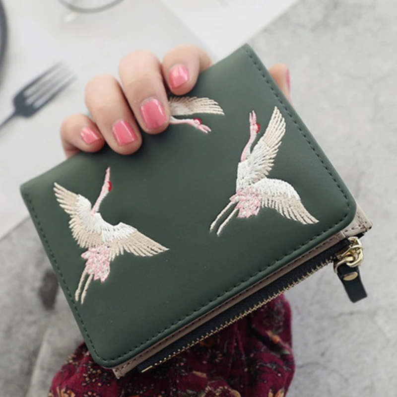 

Маленький кошелек для женщин, роскошный брендовый миниатюрный бумажник для мелочи, с застежкой, на молнии, с узором в виде птицы, короткий ск...