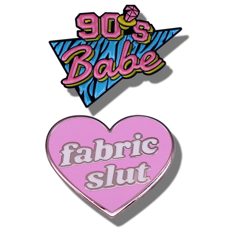 

Fabric Slut Pink Heart Enamel Pin 90'S Babe Brooch Badge Accessories