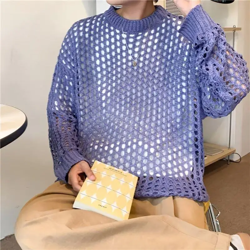 2022 Men's And Women's Hollow Fishnet Clothes Thick Thread Pullover Knitted Sweater Men's And Women's Tops