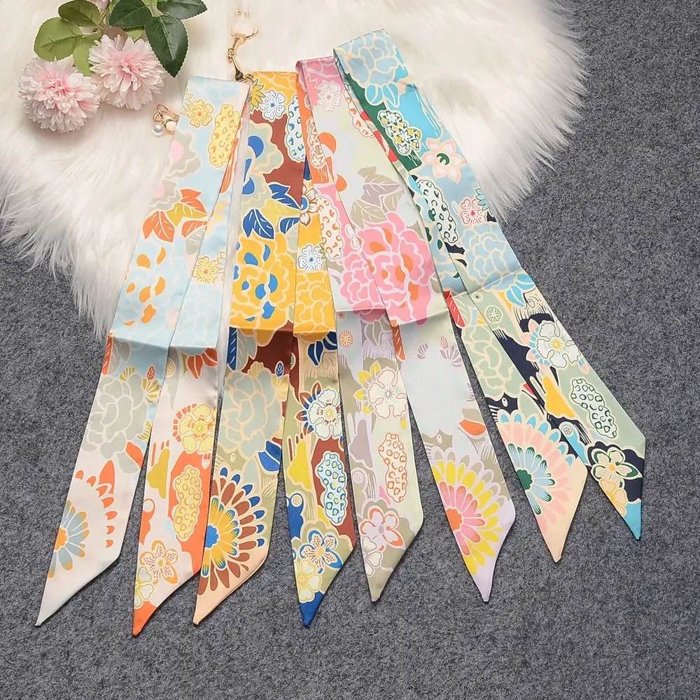 

Sweet Neck Scarf Collocation Clothing Accessories Hair Band Satin Silk Scarf Flower Printed Scarf Women Hair Ribbon
