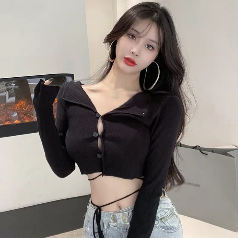 Y2K повседневная трикотажная футболка на шнуровке с V-образным вырезом новинка