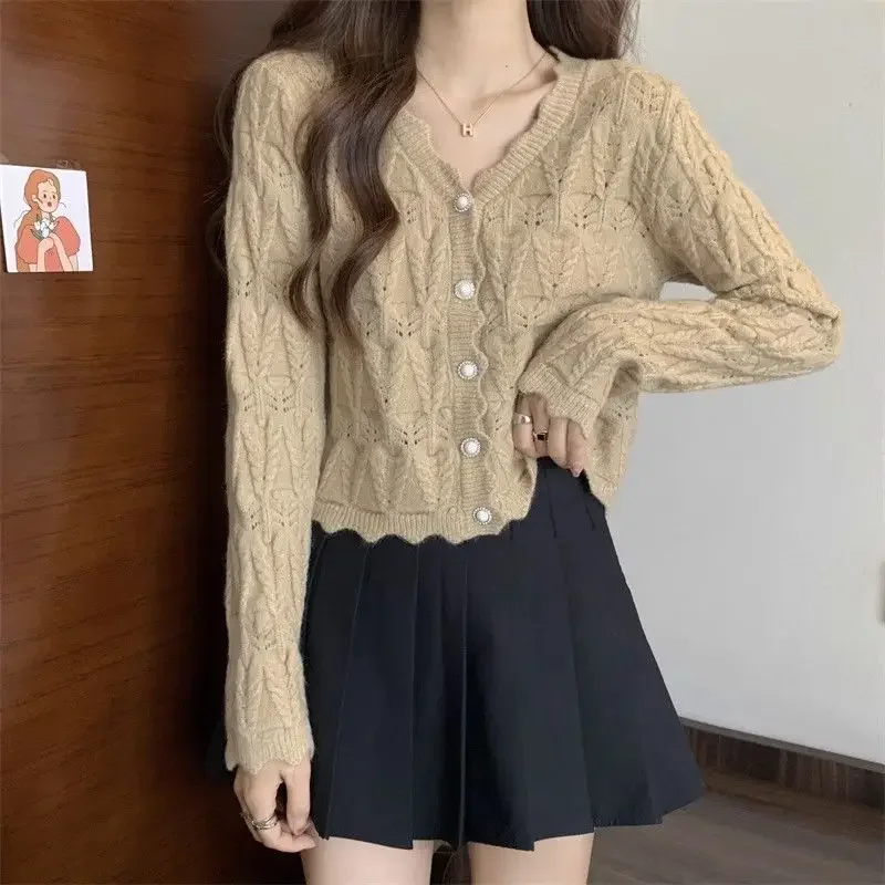 Весна-осень 2024 новый укороченный миниатюрный вязаный кардиган с высокой талией