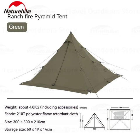 Naturehike Ranch Fire Пирамидальная палатка 2-4 человека зеленая