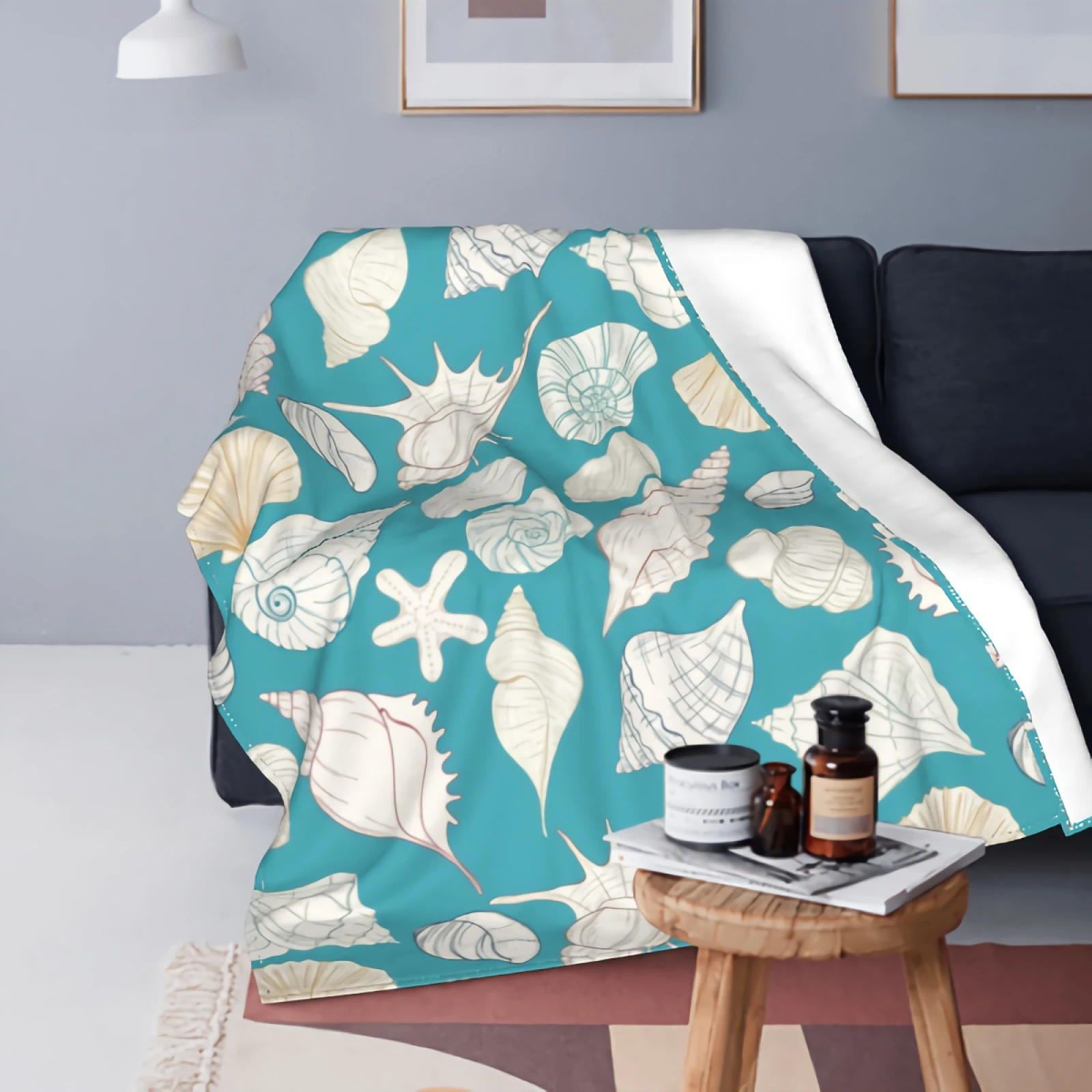 

Marine Pattern With Shells Throw Blanket Starfish And Seashell Background Ultra Soft Flannel Blanket Bedding