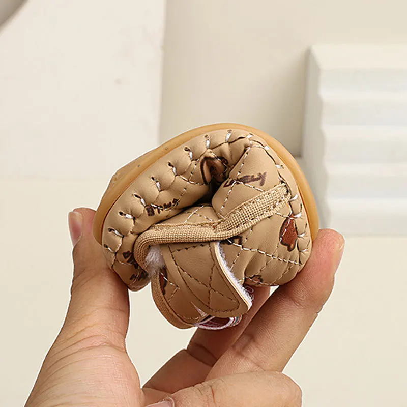 Зимние теплые плюшевые мягкие детские ботильоны из искусственной кожи с принтом