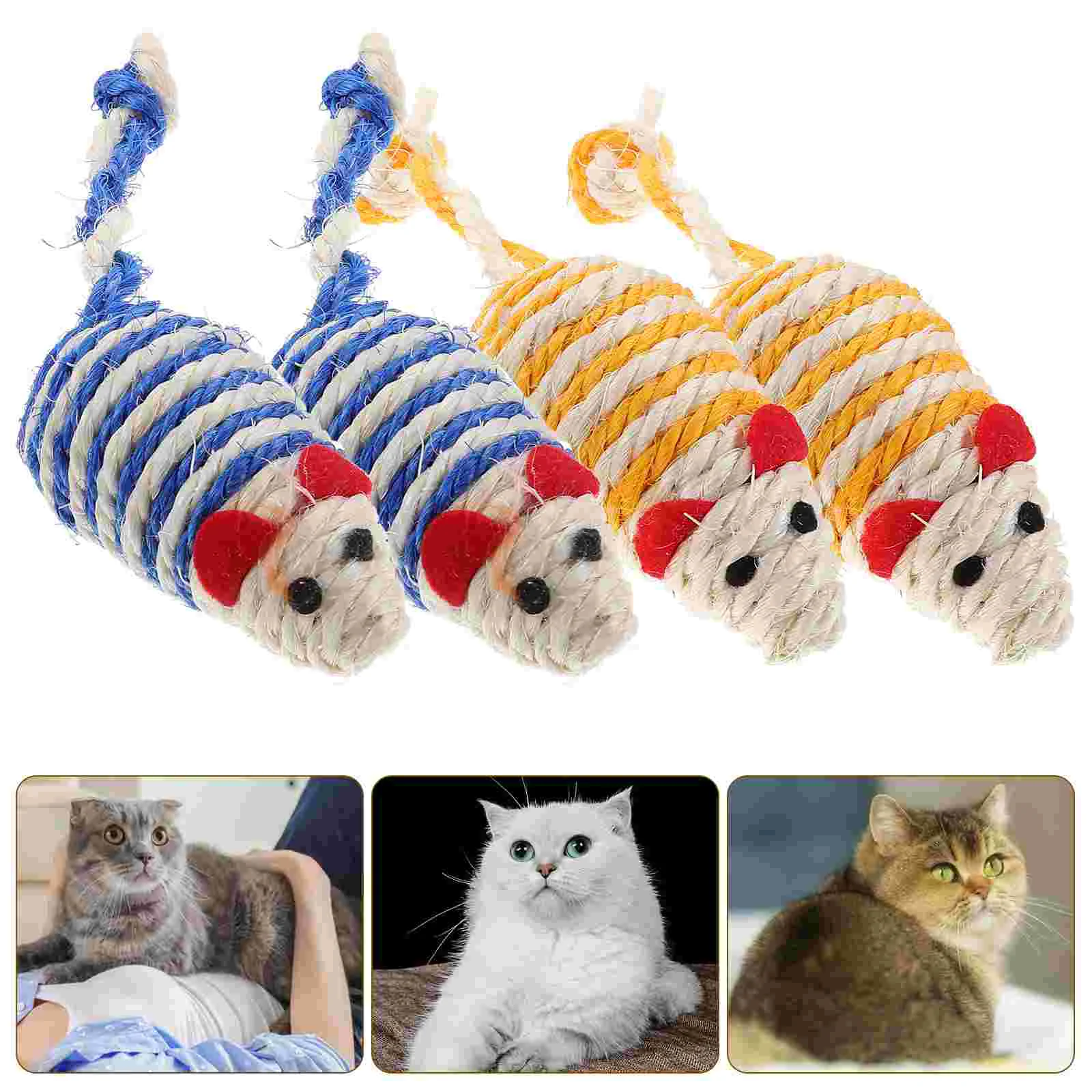 

4 Pcs Chew Toy Mouse Modeling Kitten Teething Toys Sisal Mice Cat Pet Cute For Cats Indoor