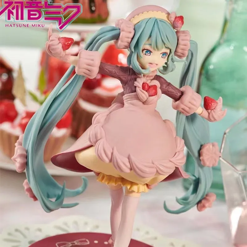 

17cm Original Hatsune Miku Figure Sweet Strawberry Miku Action Figurines Pvc Model Anime Statue Collectible Toys For Kids
