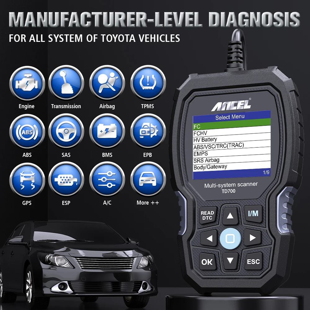 Сканер ANCEL TD700 OBD 2 для Toyota/Lexus/Scion коробки передач всех систем TPMS relearning детали