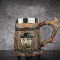 580ml Viking Imitation Wood Stainless Steel Beer Mug Large Resin Creative Retro Coffee Cup Original Mugs Gift for Men