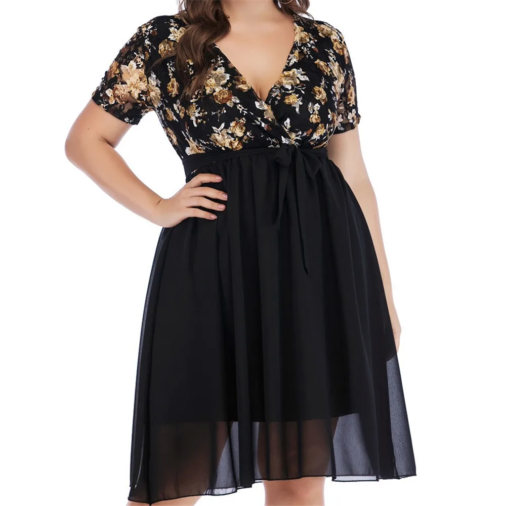 

Women's Dress Rose Lace And Chiffon V-neck Sexy Dress Summer Spring New Fashion 2022 Party Dresses Female Clothing