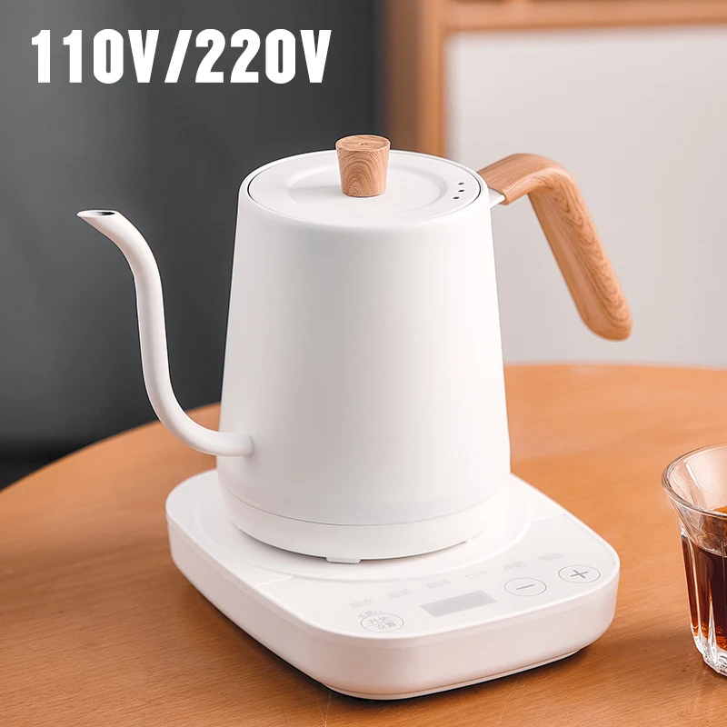 110V 220V Electric Coffee Pot 800ml Hot Water Jug Temperature-Control Heating Water Bottle Stainless Steel Gooseneck Tea Kettle