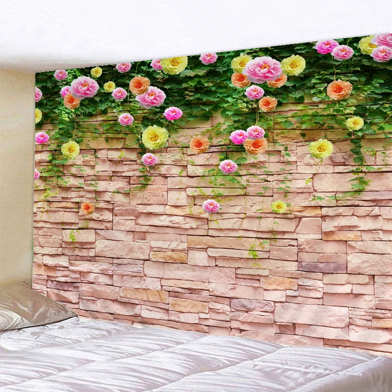 Настенный гобелен с растениями и цветами на камнях большой настенный недорогой в