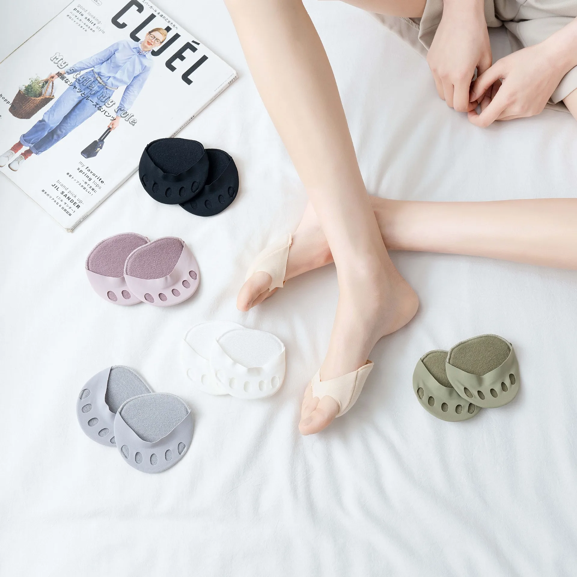 3 Pairs Open Toe Socks Women Set Sponge Pads for High Heel Shoes Soft Socks Forefoot Insole Five Fingers Socks Summer Sock Liner