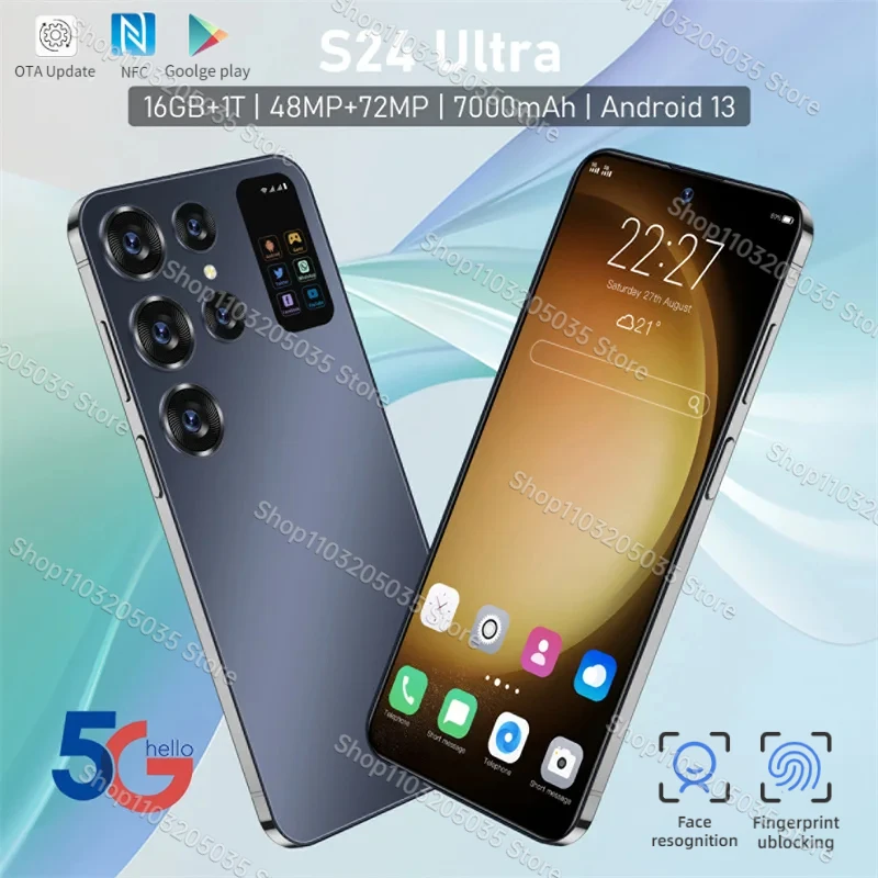 

Мобильный телефон S24 Ultra 7,0 HD экран смартфон оригинальный 16 ГБ + 1 ТБ телефон с двумя Sim-картами Android разблокированный 7000 МП мАч сотовый телефон