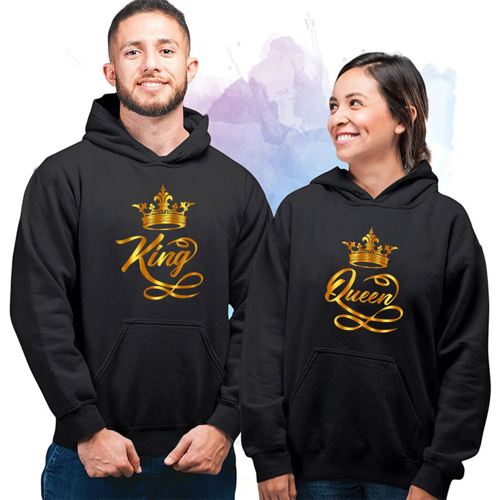 

Autumn Winter New Lover Hoodie King Queen Print Men Women Couple Casual Hip Hop Streetwear Pullover Unisex