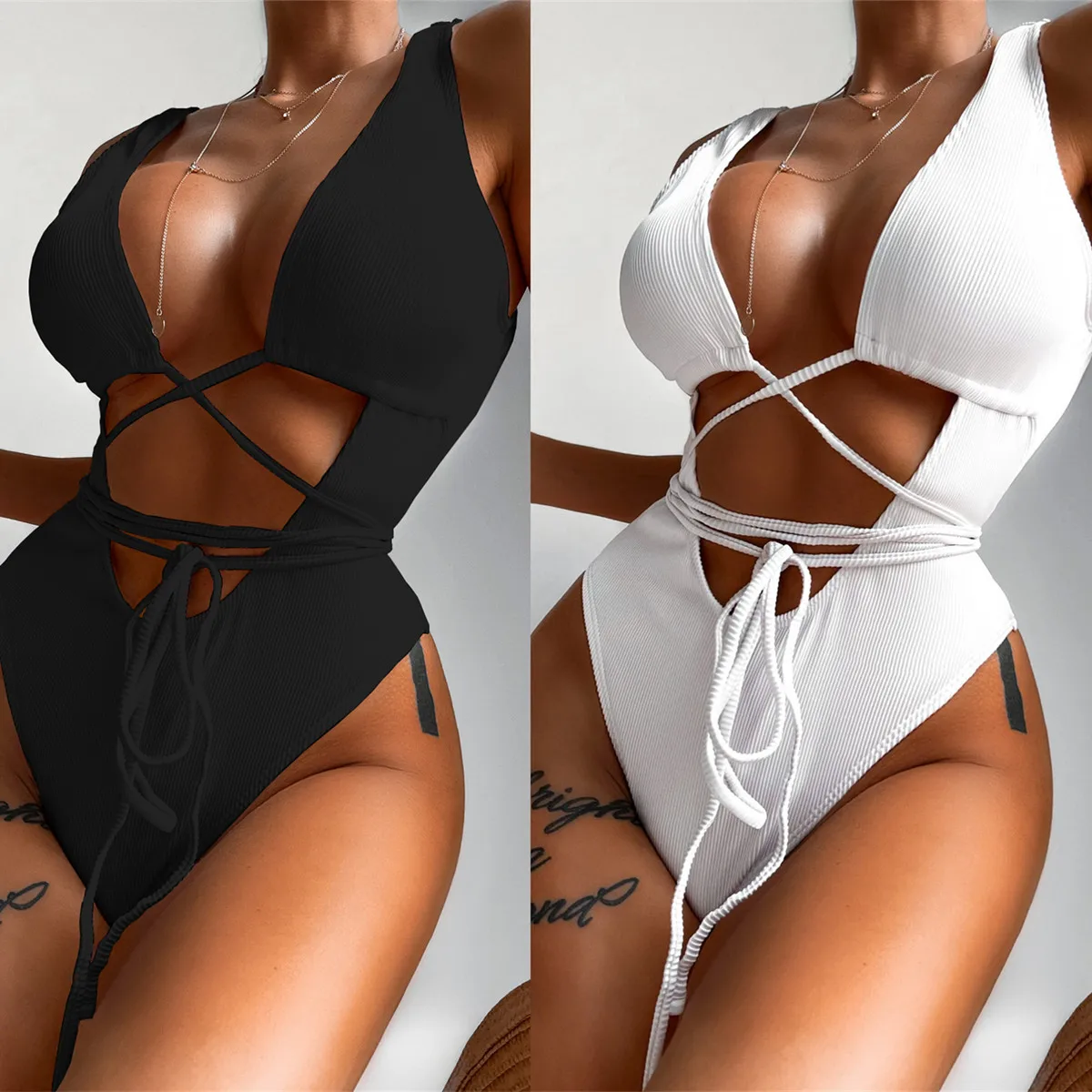 

Women Bikini Summer strappy Sexy Cutout Underwire Tassel One Piece Swimwear Retro Swimsuit High Waist Adjustable beach Swimsuit