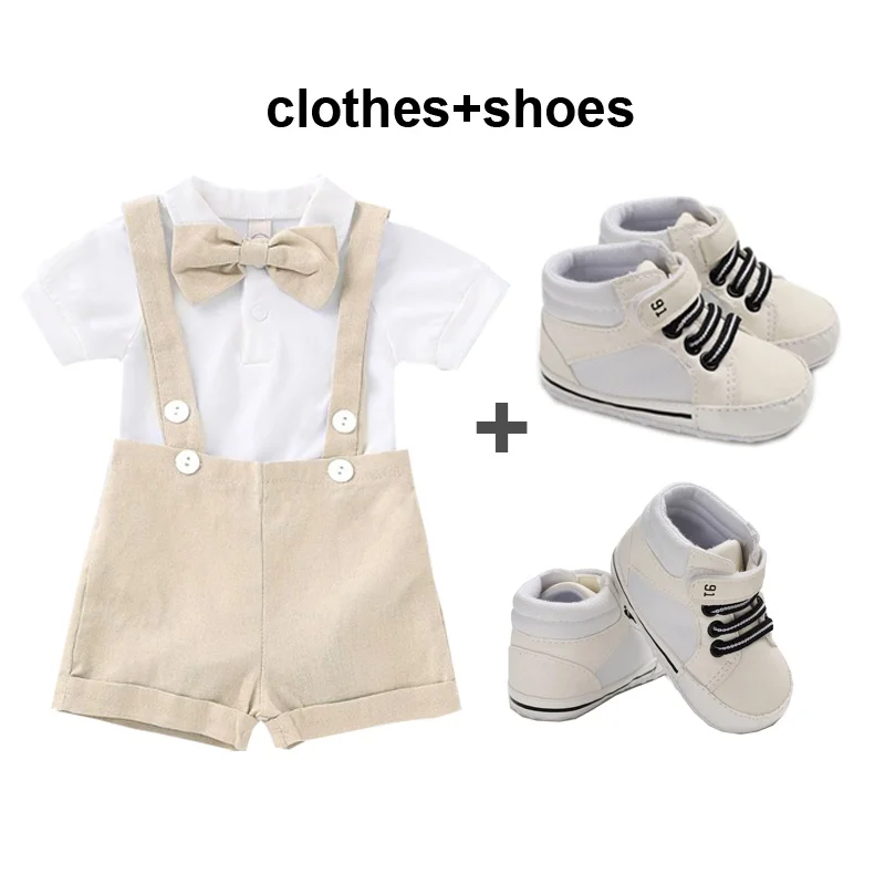 Fashion Clothing Baby Christening Boy Suit Shoes   Romper with Pants Gentleman Outfit for Birthday Wedding Photograph