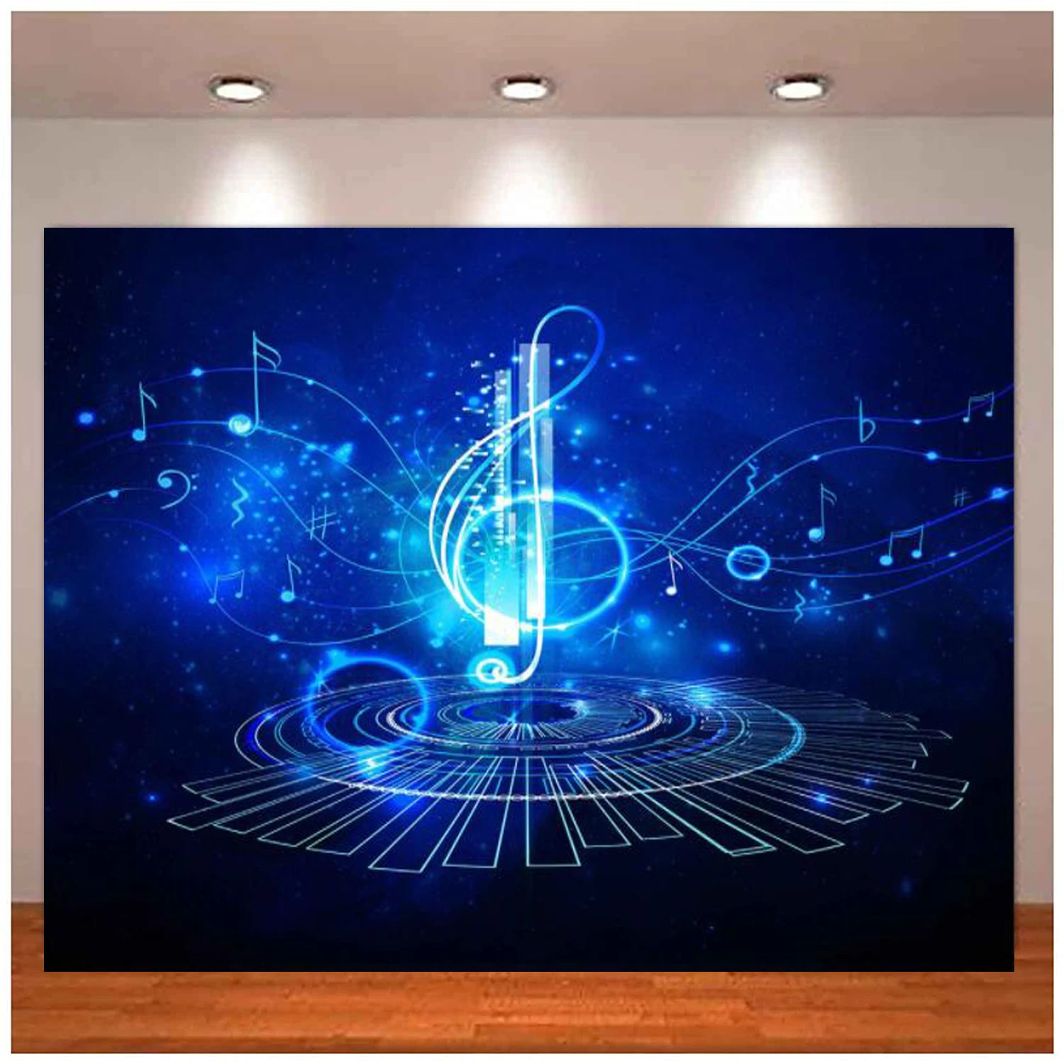 

Music Night Photography Backdrop Blue Starlight Picture For Photo Booth Kids Children Theme Party Background Poster Banner