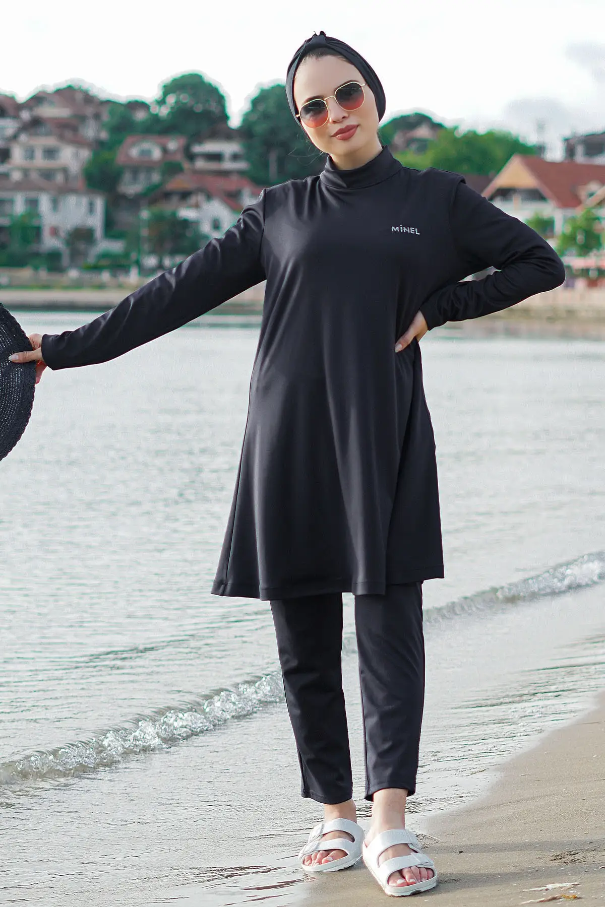 

Muslim Burkinis Navy Blue Stone Detailed Fully Covered Scuba 2 Psc. Set Swimwear Modest Summer Clothing Hijab Sport Swimsuit