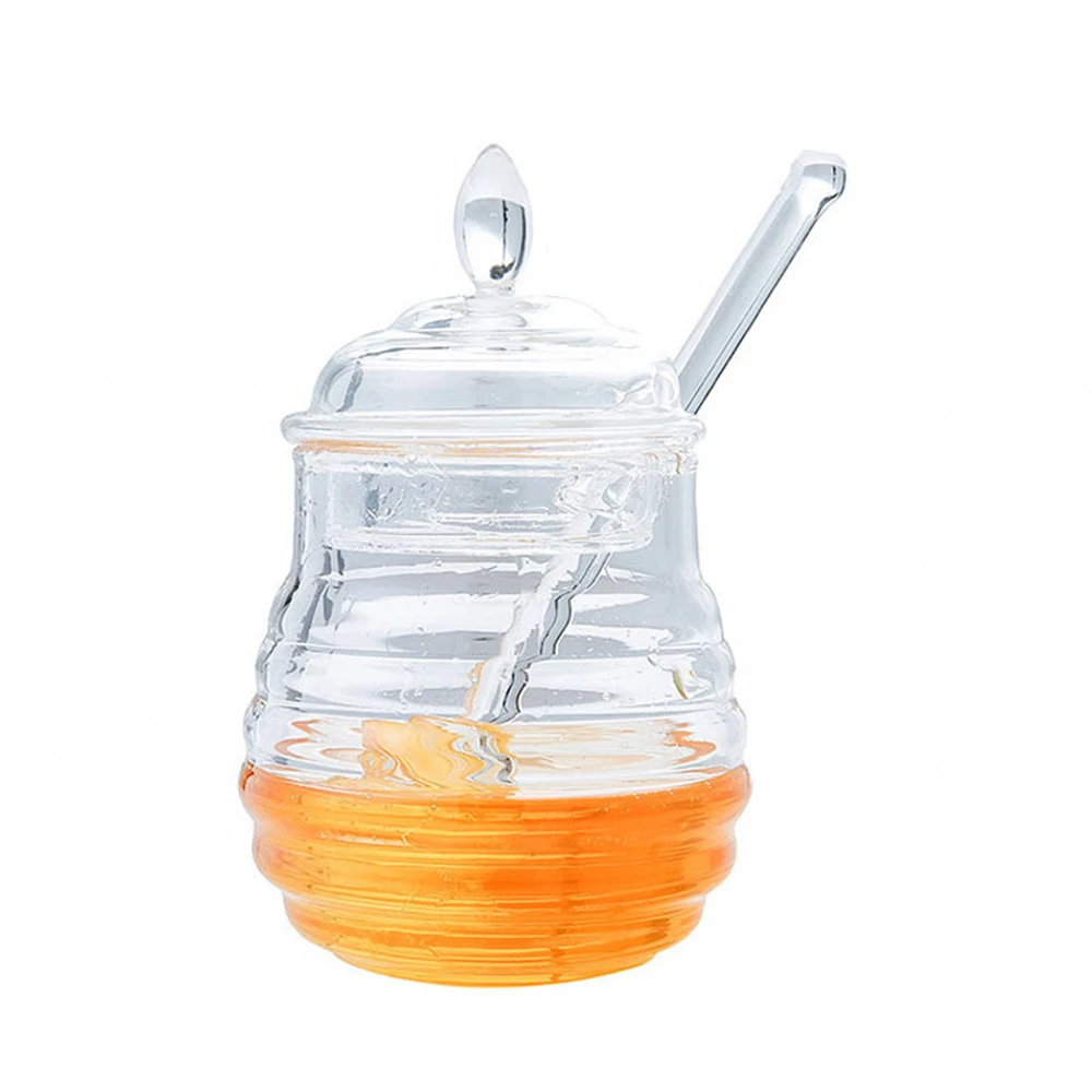 

245ML Glass Honey Jar Storage Container Transparent Honey Bottle With Lid Glass Stirring Stick Syrup Dispenser Honey Pot Kitchen