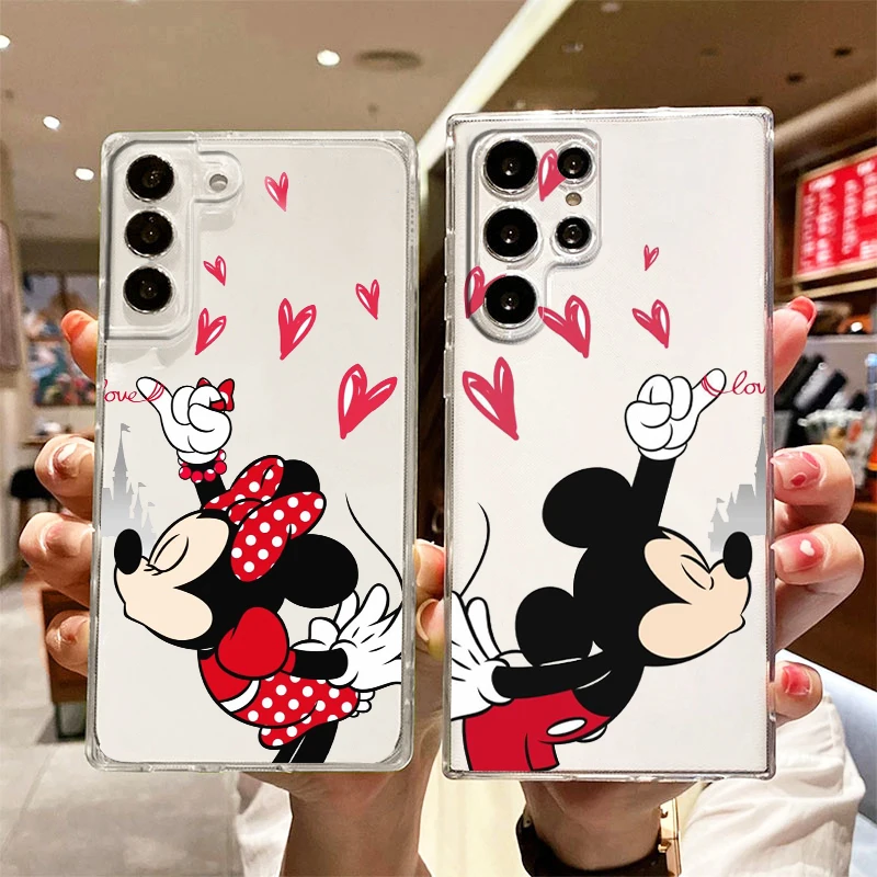 

Pink Mickey Minnie Couple Phone Case For Samsung S22 S21 S20 FE Ultra Pro Lite S10 5G S10E S9 S8 Plus S7 Transparent Cover