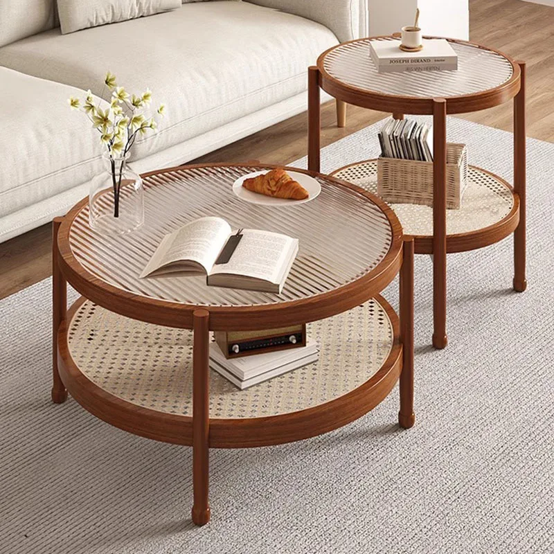 

Vintage Glass Coffee Tables Black Rattan Transparent Aesthetic Side Tables Luxury Traditional Stolik Kawowy Home Accessories