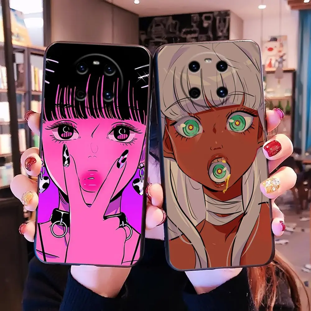 

Japanese Sexy Girl With Red Lips Case For Huawei P10 P20 P30 P Smart Z P40 Funda P50 P50E Lite E 5G Coque 2018 Plus Case Para