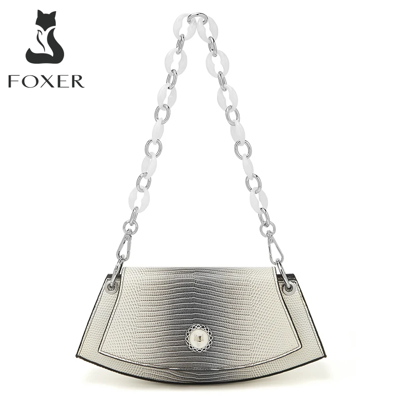 

FOXER Brand Underarm Bag Women New Fashion Shoulder Bags Split Leather Crossbody Evening Party Half Moon Bag Lady Handbags Purse