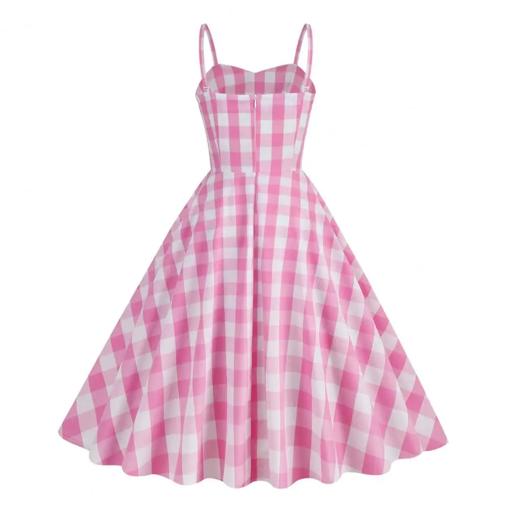 

Plaid Dress Vintage Plaid A-line Maxi Dresses with Backless V-neck Design High Waist for Evening Events Formal Occasions Women