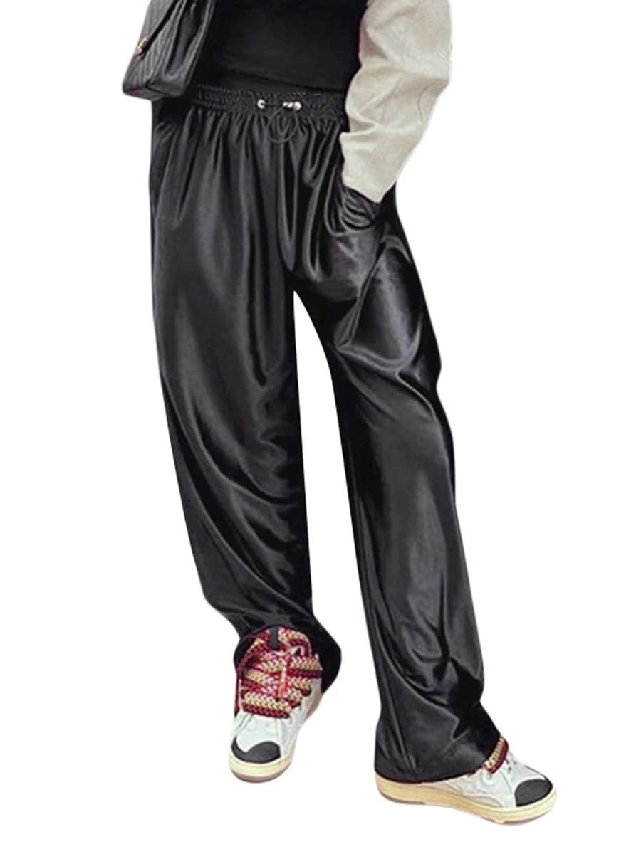 

Женские Мешковатые атласные шелковые тренировочные брюки cazaffair Y2k, эластичная талия, широкие штаны для бега, свободные длинные брюки в стиле ретро, панк