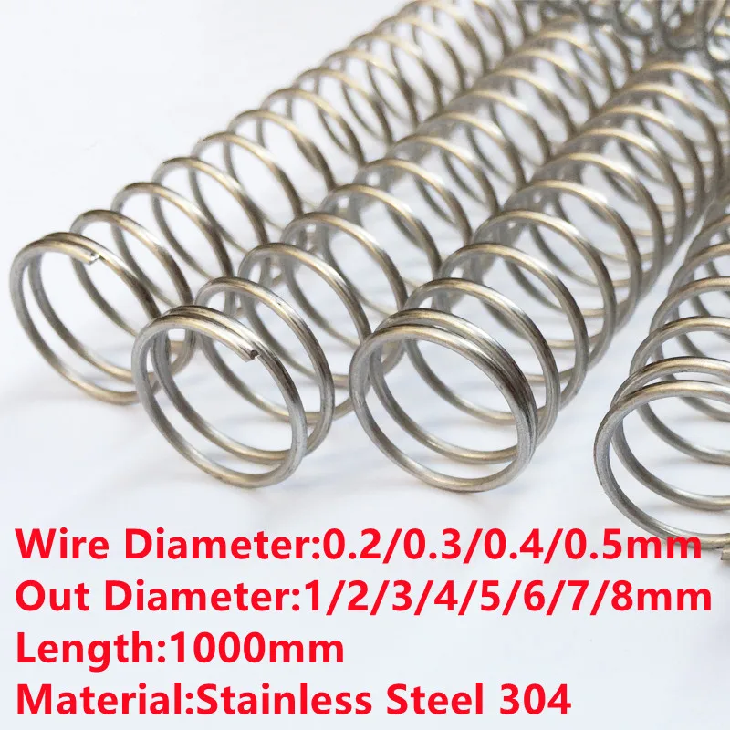

1PCS 1 Meter Long Stainless Steel Micro Small Compression Spring,0.2/0.3/0.4/0.5mm Wire Dia*1/2/3/4/5/6/7/8mm Out Diameter*1000m
