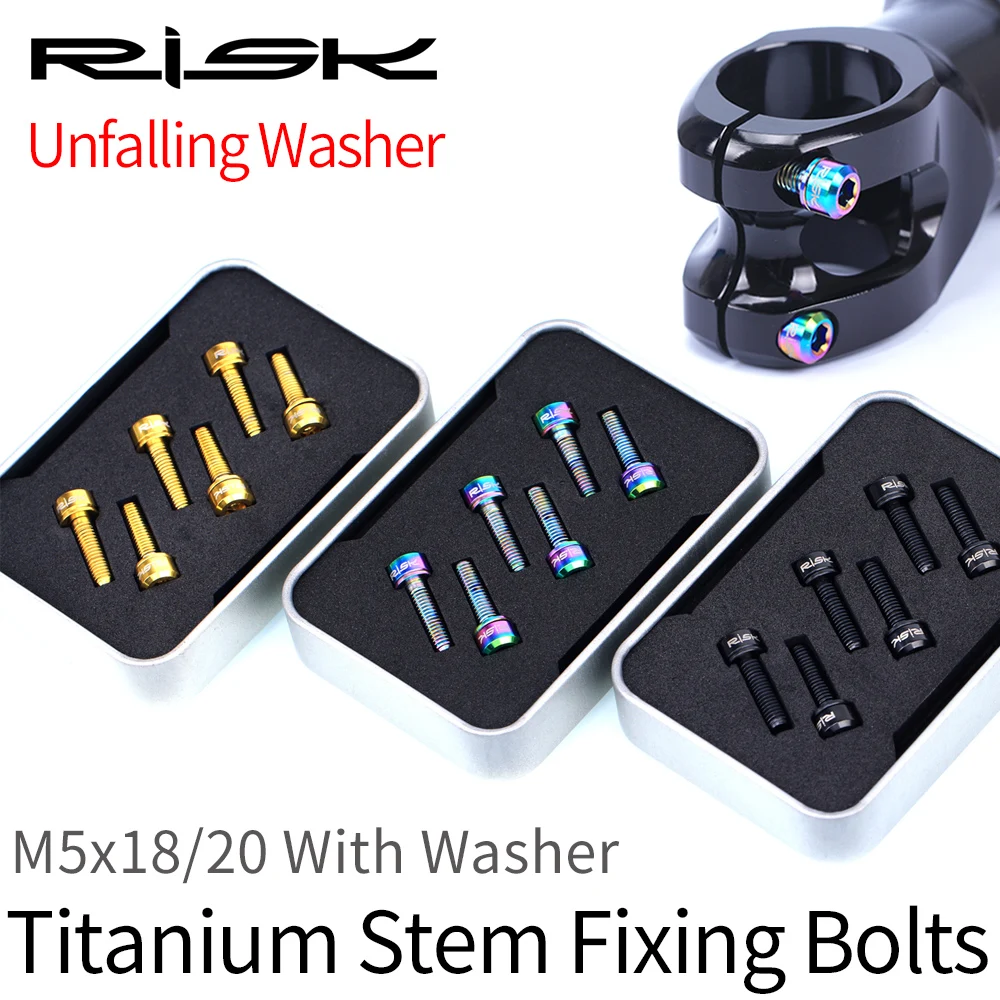 RISK 6pcs Colorful Bicycle Stem Fixing Bolts M5x18/20 Titanium Alloy M5 Screw with Washer for MTB BMX Bike Parts Accessories
