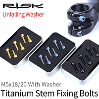 risk 6pcs colorful bicycle stem fixing bolts m5x1820 titanium alloy m5 screw with washer for mtb bmx bike parts accessories