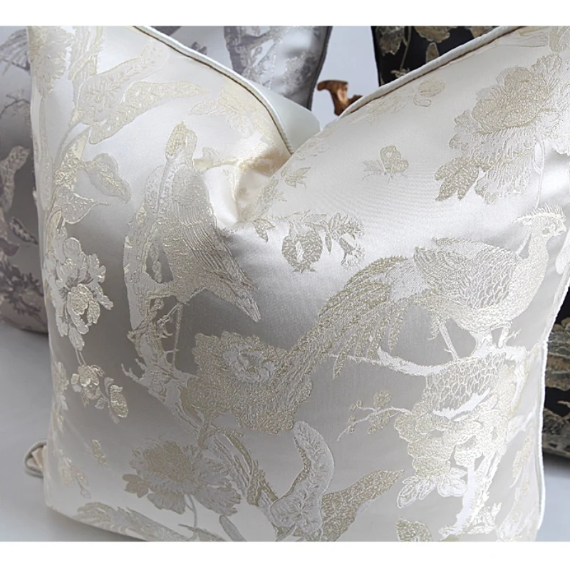 Ретро комната серебристо-серый черный Флора птица жаккардовый чехол для подушки