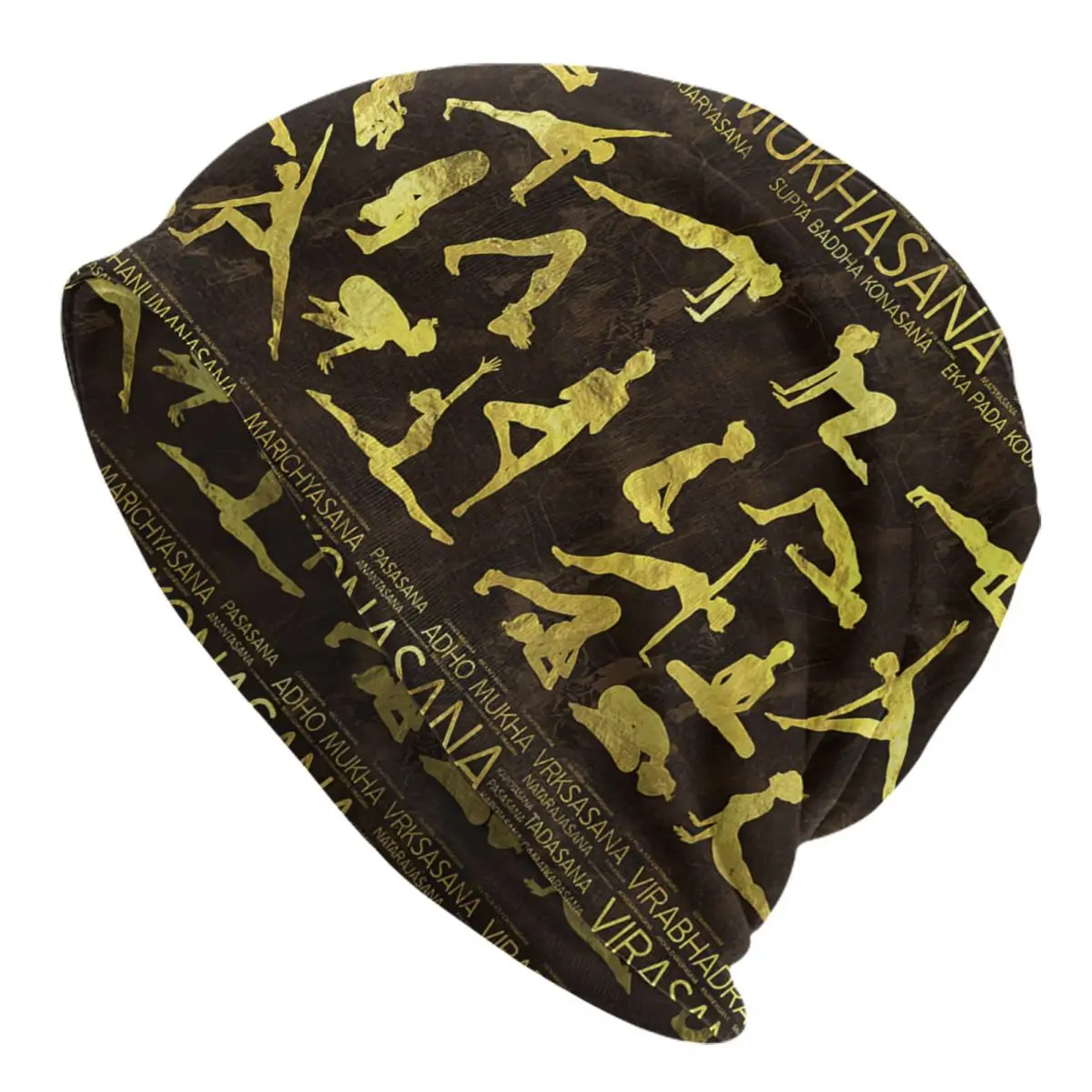 Gold Yoga Asanas,Poses Sanskrit Word Art Adult Men's Women's Knit Hat Keep warm winter Funny knitted hat