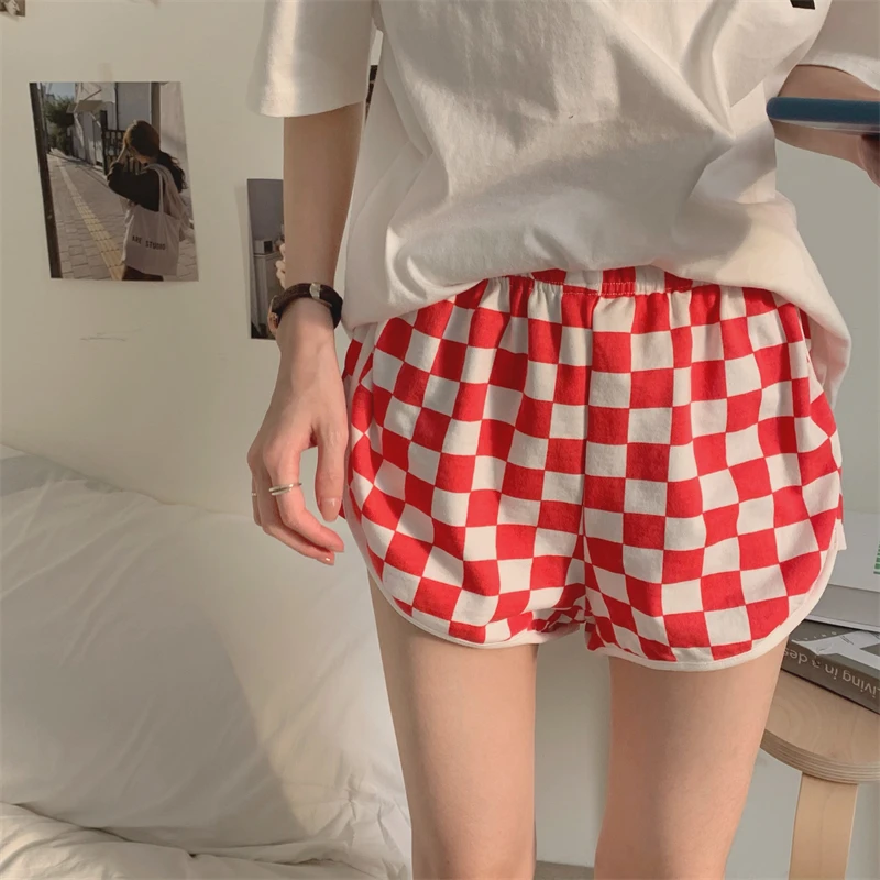 High Waist Slim Tights Sexy Stretch Checkerboard Plaid Short Summer Fashion Women Hot Pants Exercise Jogging Fitness Swag Casual