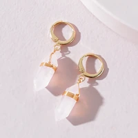 bohemian handmade women quartz crystal stone hoop earring dainty pendant earrings natural stone 2022