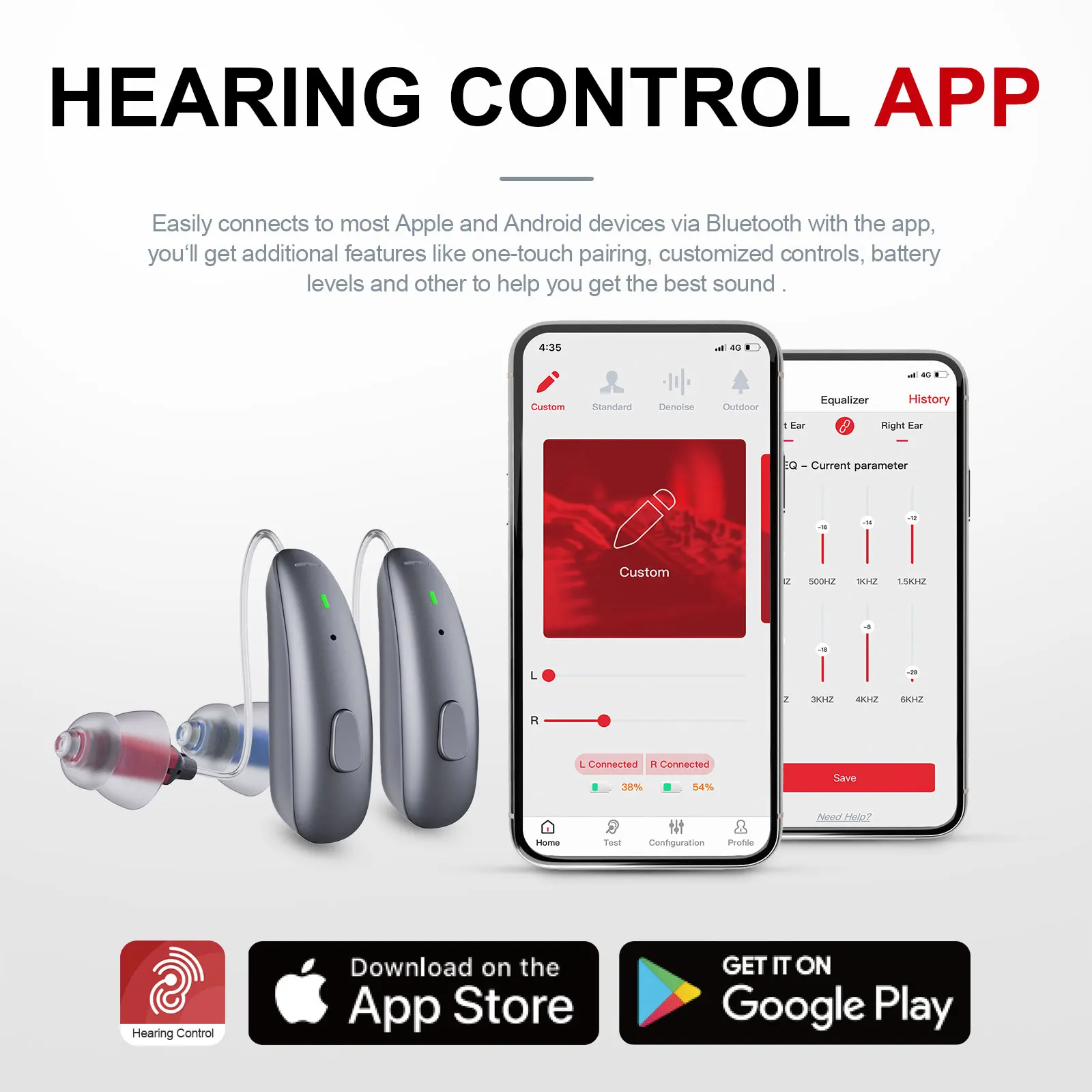 Фото Слуховые аппараты JINGHAO (Китай) с Bluetooth и приложением, перезаряжаемые, для пожилых людей, с высококачественным звуком, для легкой и средней степени потери слуха №5