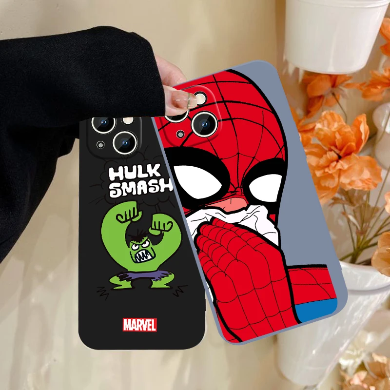 

Funny Marvel Spiderman Phone Case For iPhone 6 6S 7 8 plus X XR XS 11 12 13 14 pro MAX 12 13 mini Liquid Rope Funda Cover Back