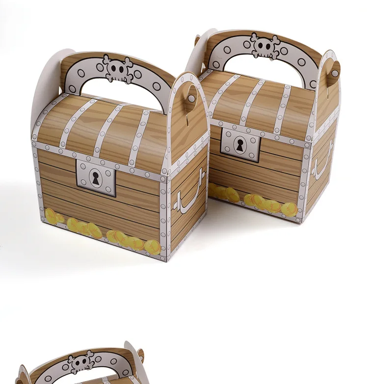 

10PCS Candy Boxes And Gift Bags Treasure Gift Box Kids Birthday Party Favors Pirates Caribbean Gold Paper Box Packaging Handle