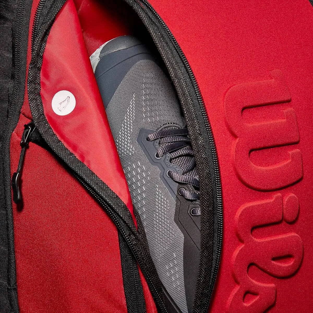 Wilson Super Tour Embossed Design PU Tennis Backpack for 2 Rackets PET Tennis Bag Wtih Padded Compartment Clash V2 Red WR8016601